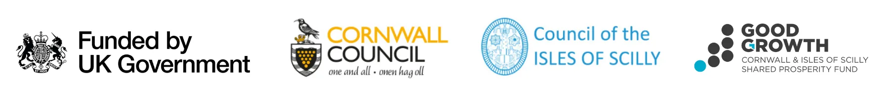 UK Governement, Cornwall Council, Council of Isles of Scilly and Good Growth logos